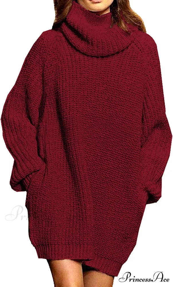 Women's Loose Turtleneck Oversize Long Pullover Sweater Dress