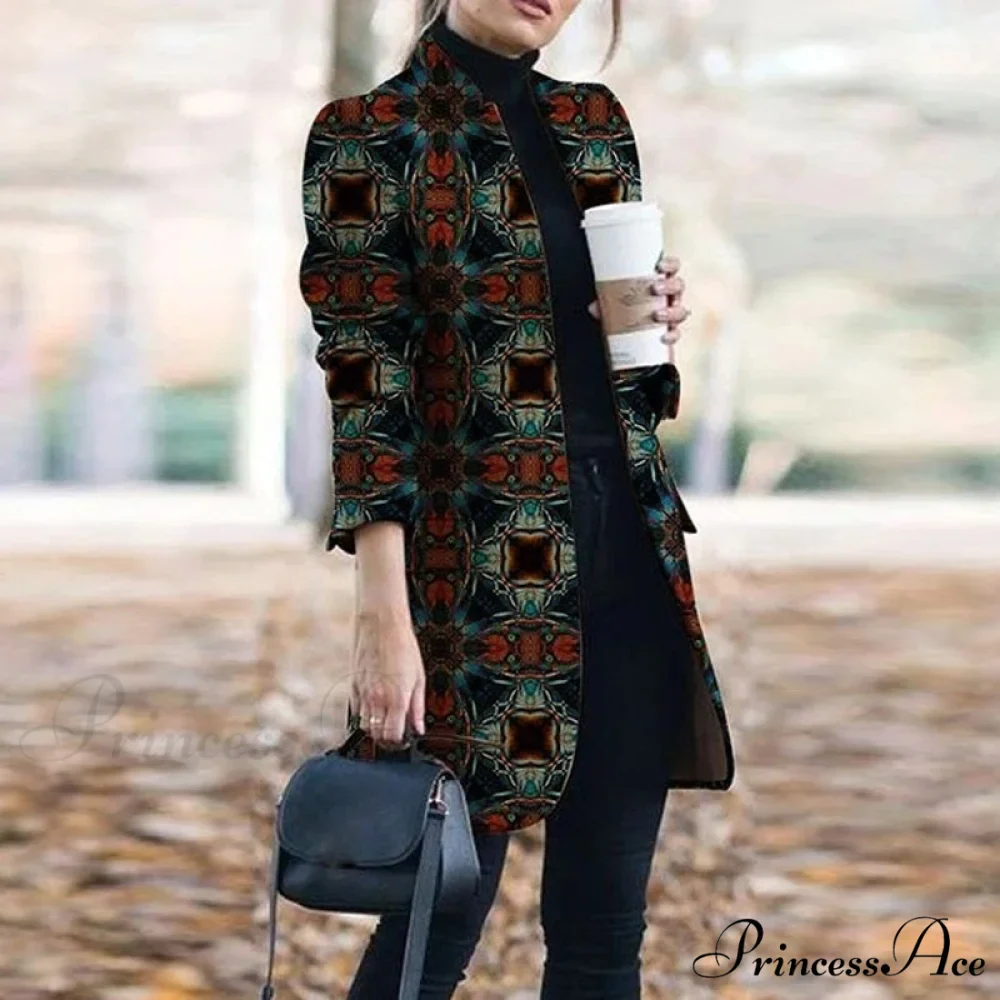 Plaid Printing Long Thin Coat - Image 4