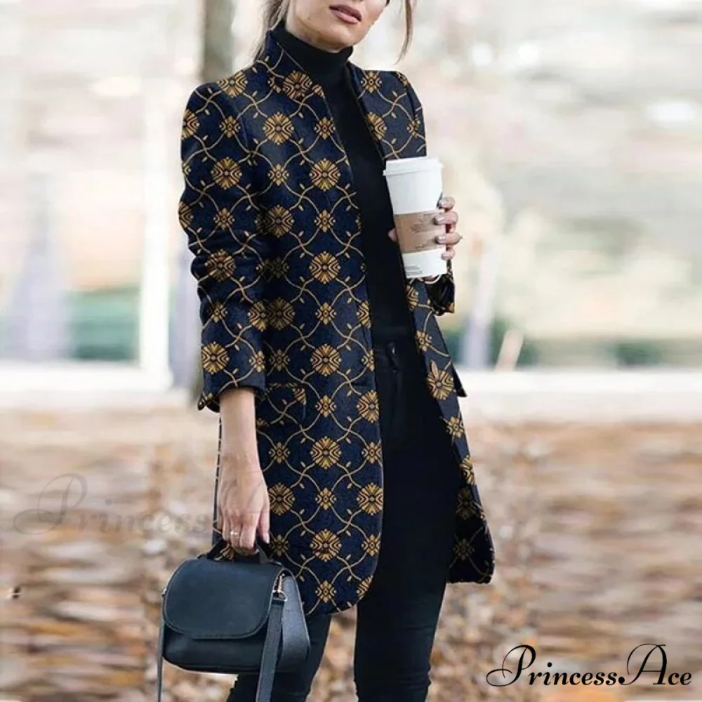 Plaid Printing Long Thin Coat - Image 6