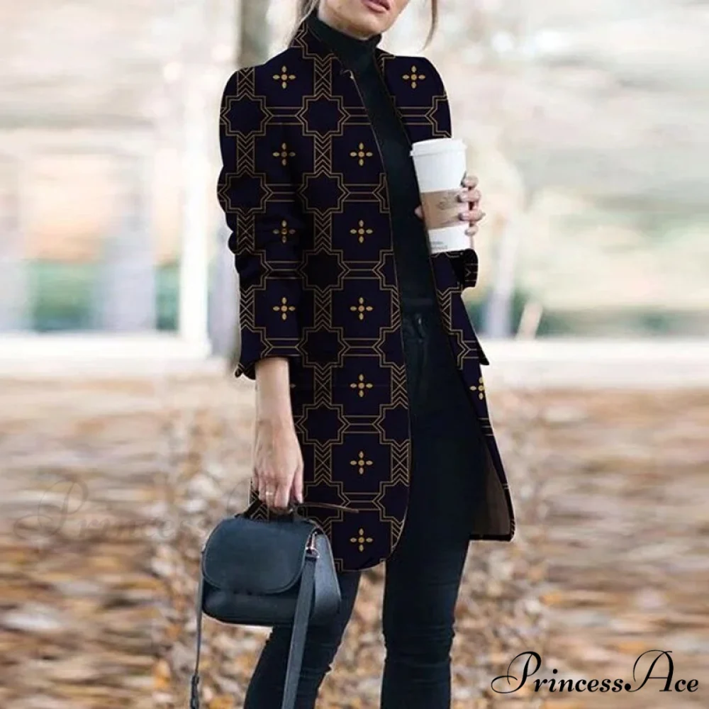 Plaid Printing Long Thin Coat - Image 8