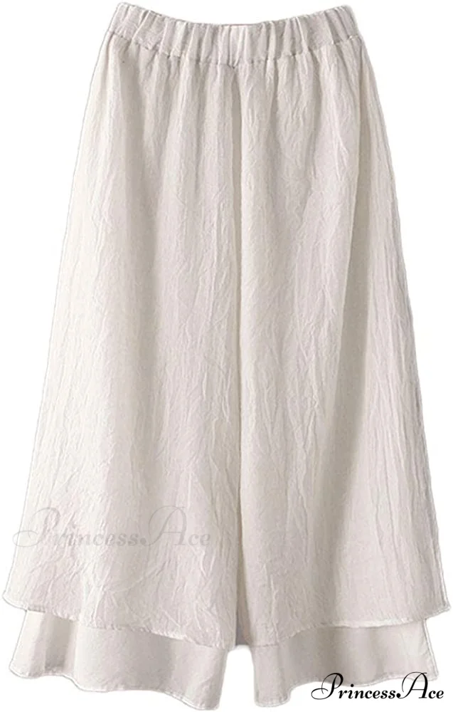 Women's Wide Leg Pants Loose Layer Elastic Waist Capris