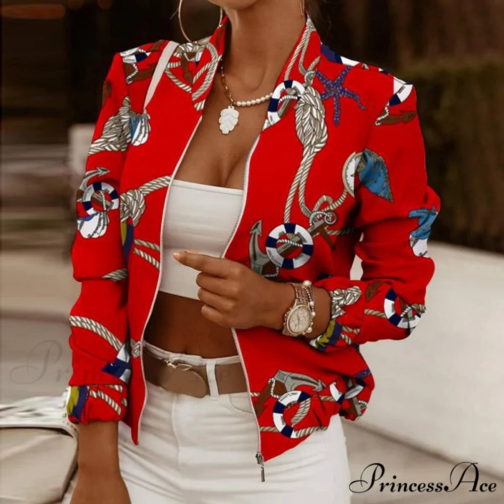 Flower Print Long Sleeve Bomber Jacket
