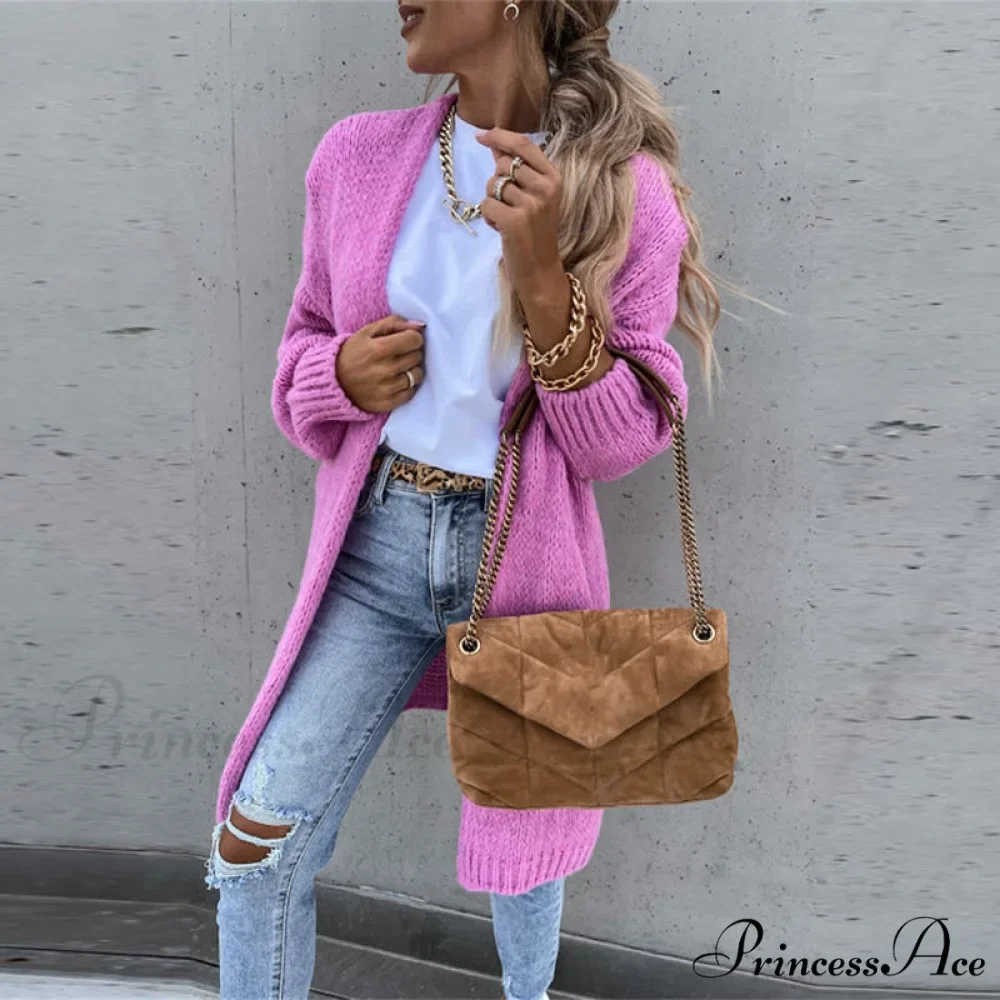 Female Elegant Simple Basic Soft Winter Long Sleeve Cardigan - Image 2