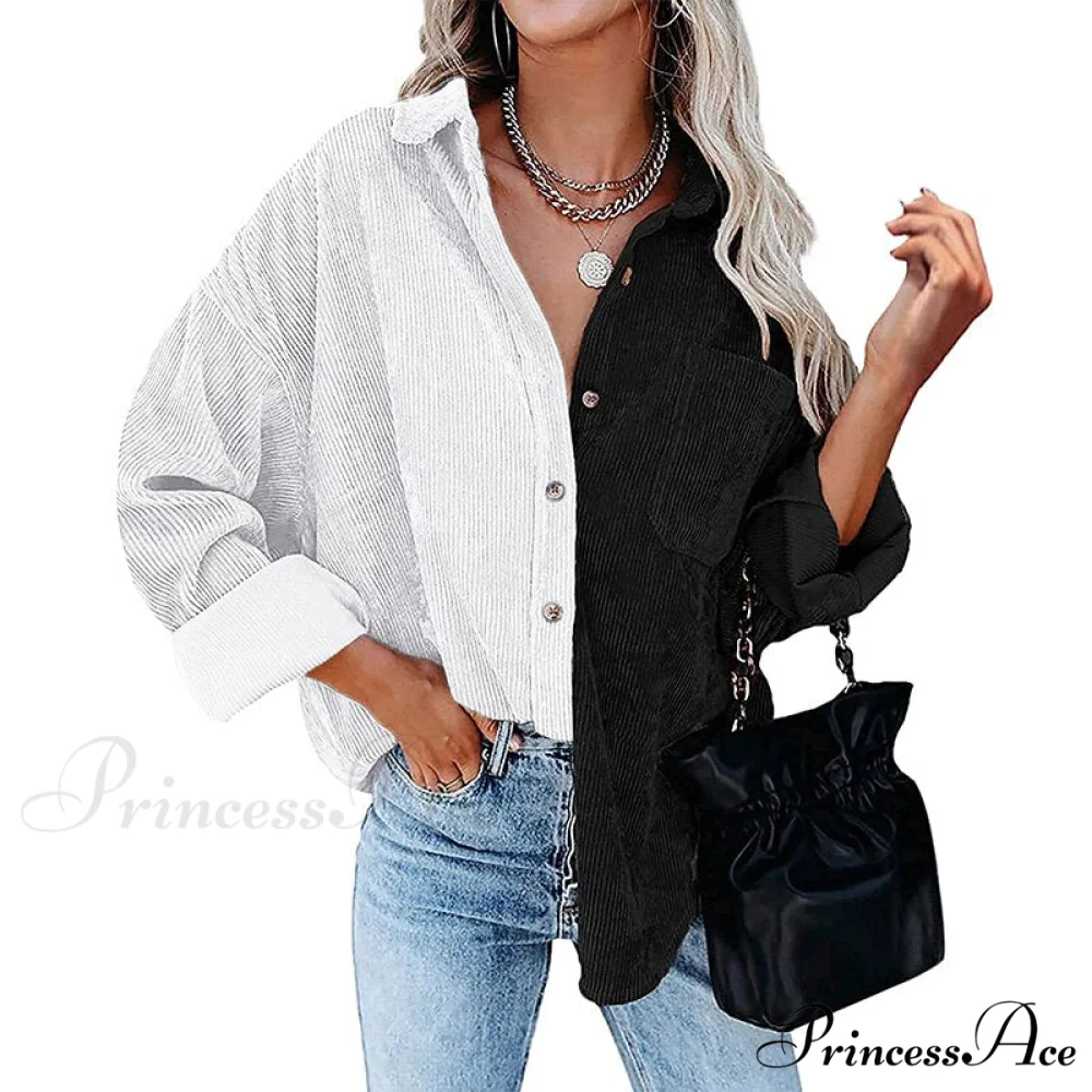 Vintage Color Block Patchwork Corduroy Shirt