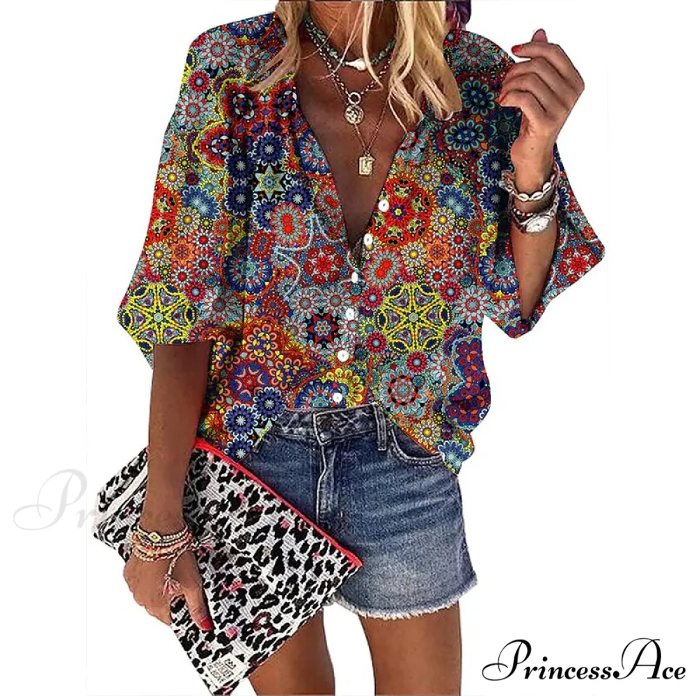 Vintage Loose Peacock Print Shirt - Image 13