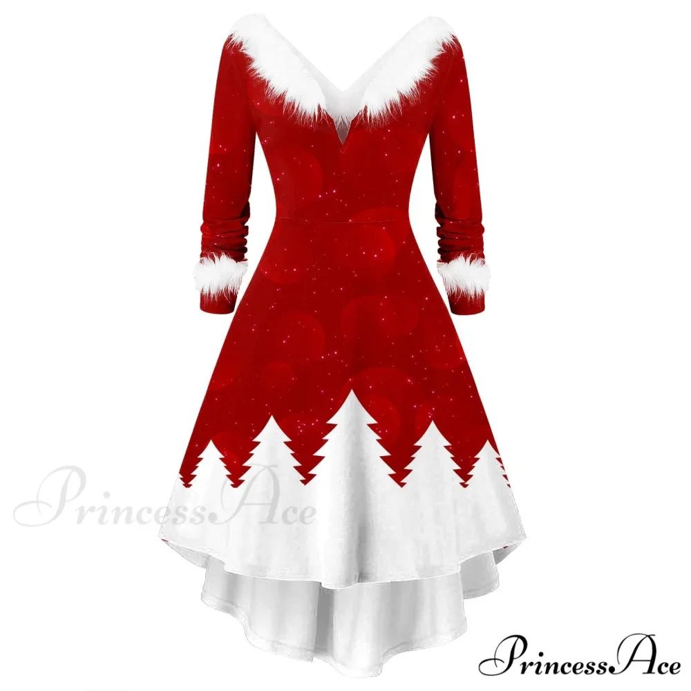 Christmas Long Sleeve Plush V Neck Casual Dresses