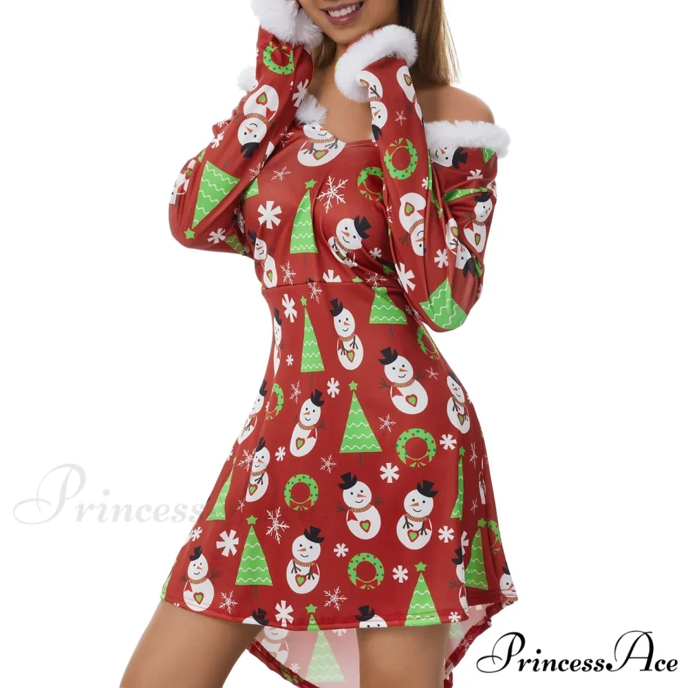 Christmas Long Sleeve Plush V Neck Casual Dresses - Image 4