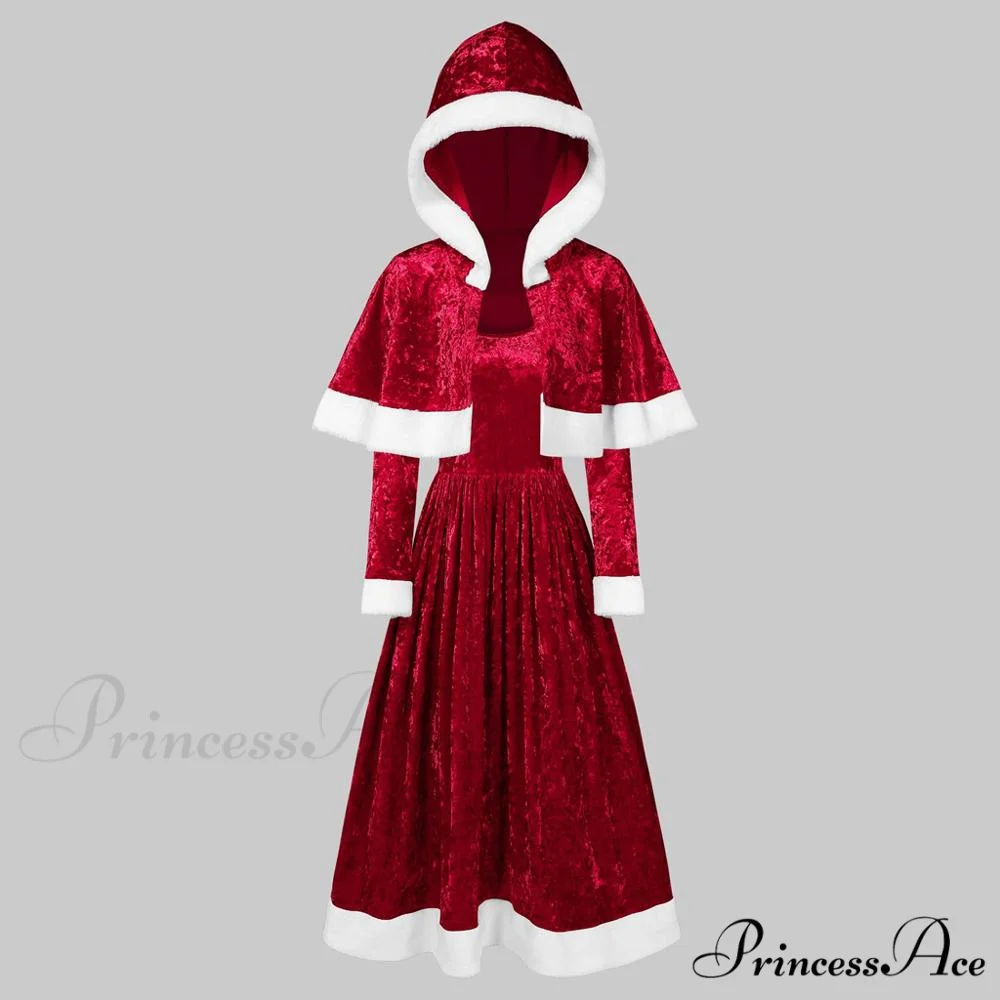 Retro Christmas Fashion O-neck Long Sleeve Two-piece Shawl Dress