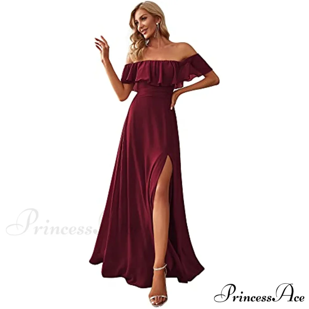Off Shoulder Ruffle Party Side Split Beach Maxi Dress