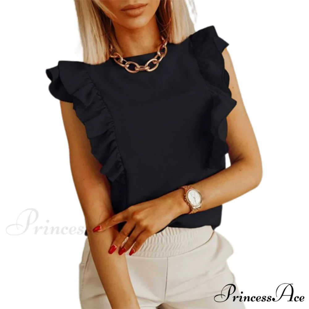 Solid Color Ruffle Sleeveless Backless Elegant Blouse - Image 4