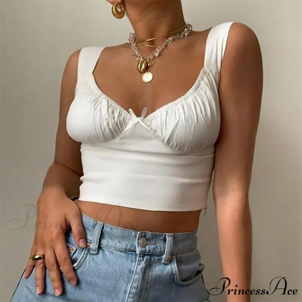 Ruched Tanks Bow Slim Wide Strap Skinny Camis - Image 2