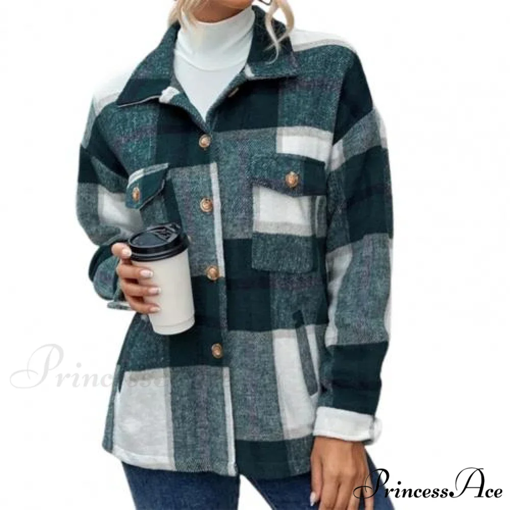 Skin-Touch Winter Thick Trendy Plaid Print Buttons Casual Coat - Image 8