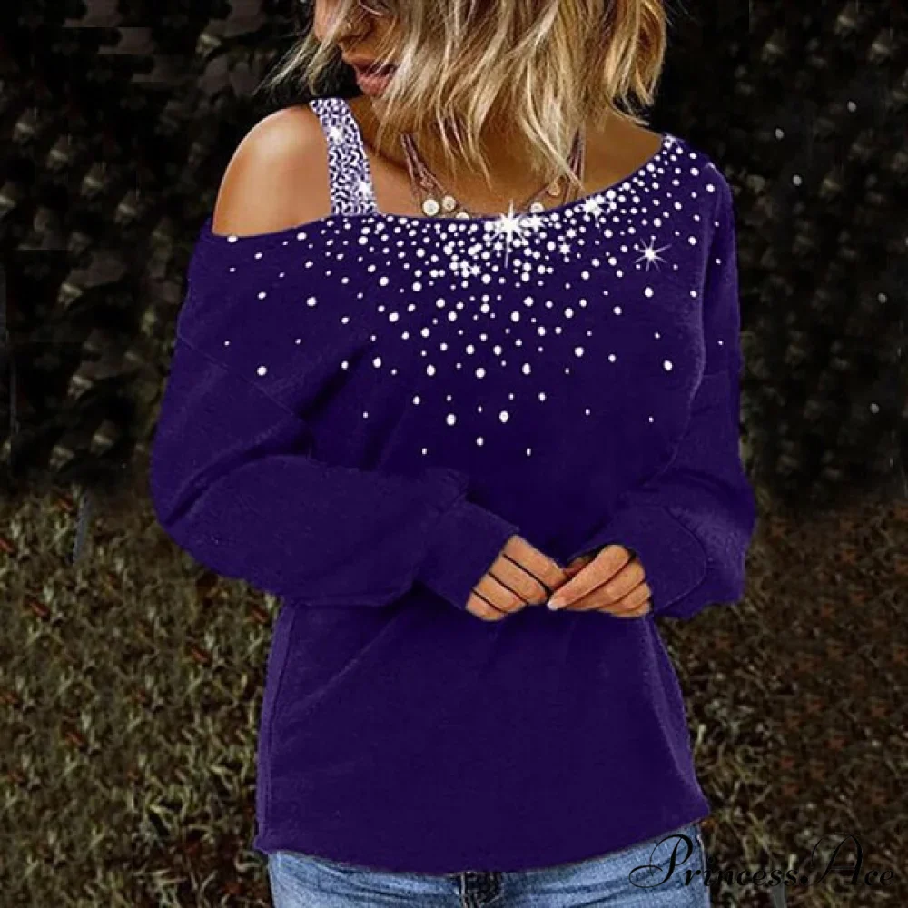Solid Skew Neck Long Sleeves Casual Slim Fit T-shirt - Image 6