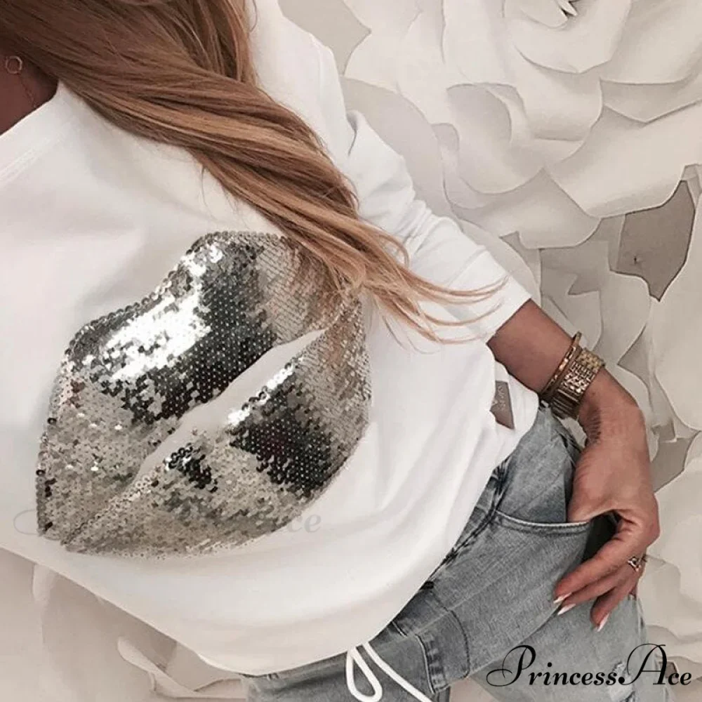Sequined Long Sleeve Patchwork Loose Glitter Pullover
