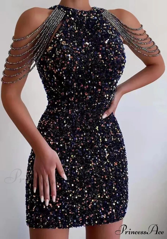 Off Shoulder Gold Sequin Short Party Bodycon Dress - Image 18
