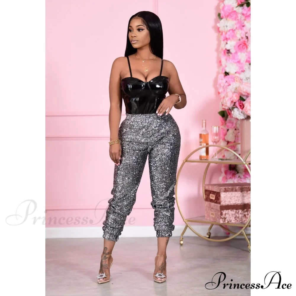 Sequin Elastic Bodycon Pencil Pants