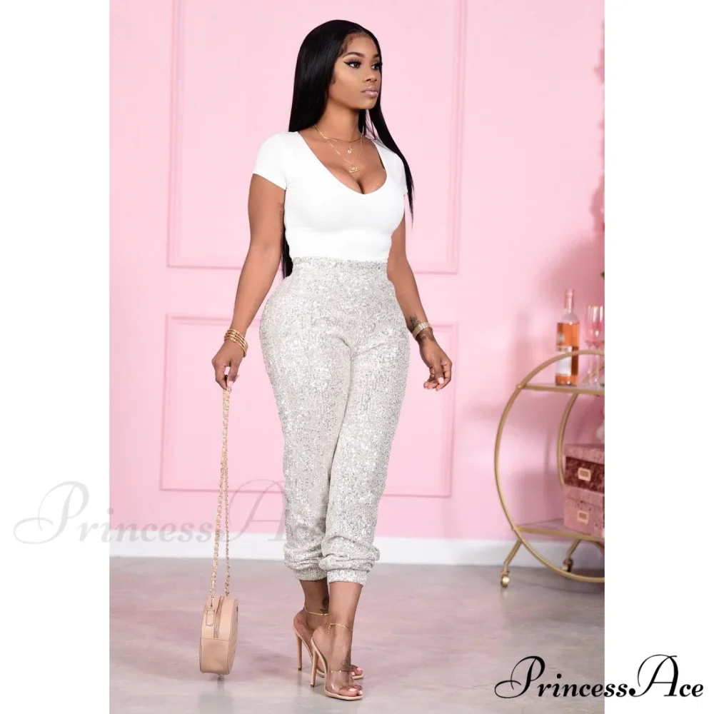 Sequin Elastic Bodycon Pencil Pants - Image 8