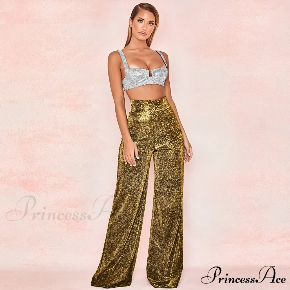 Golden High Waisted Glitter Party Pants