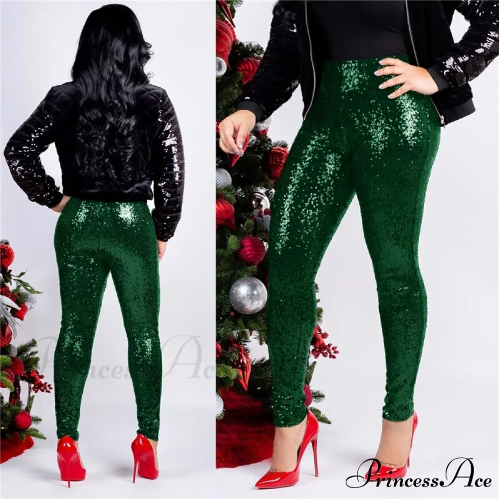 Rose Gold Sequin Slim Shiny Skinny Pencil Pants - Image 3