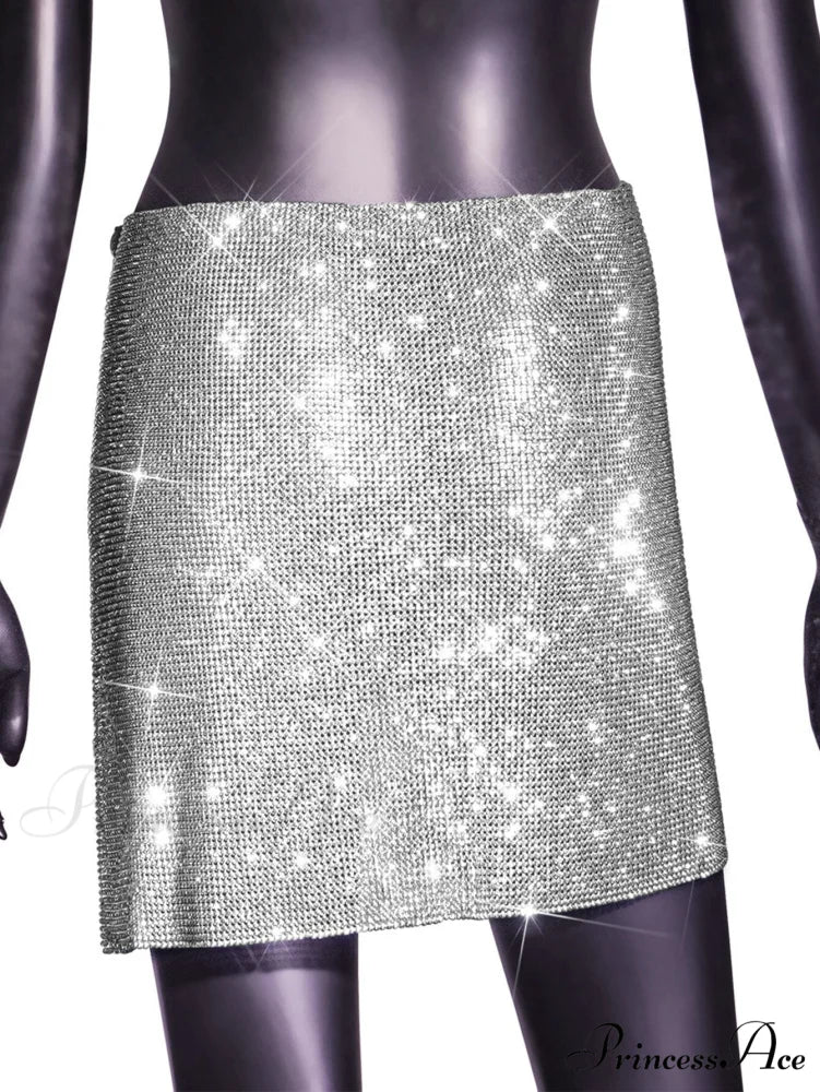 See Through Rhinestone Mini Skirt - Image 2