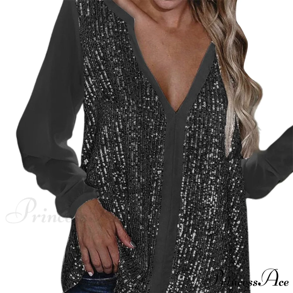 Sequined Mid-length Short-sleeved T-shirt