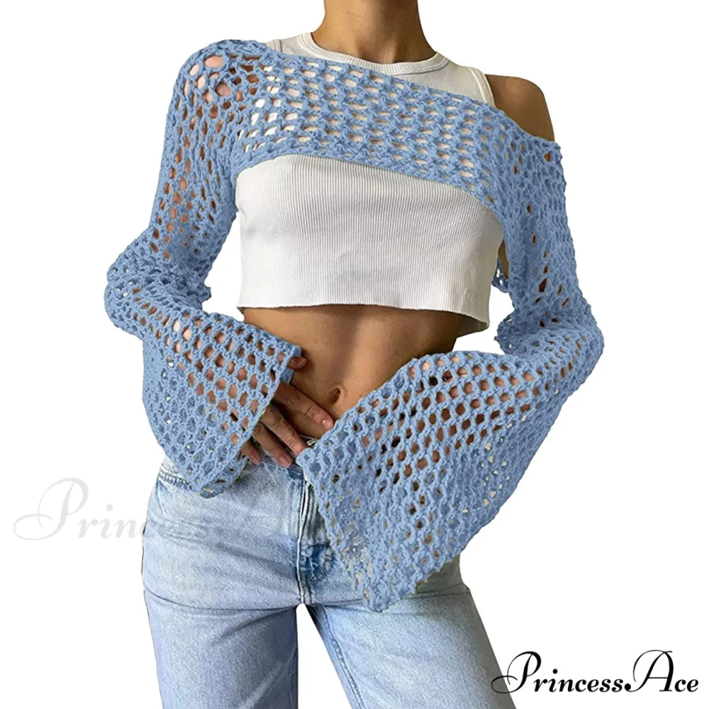 Summer Sexy Long Sleeve Smock Knitted Crop Top - Image 4