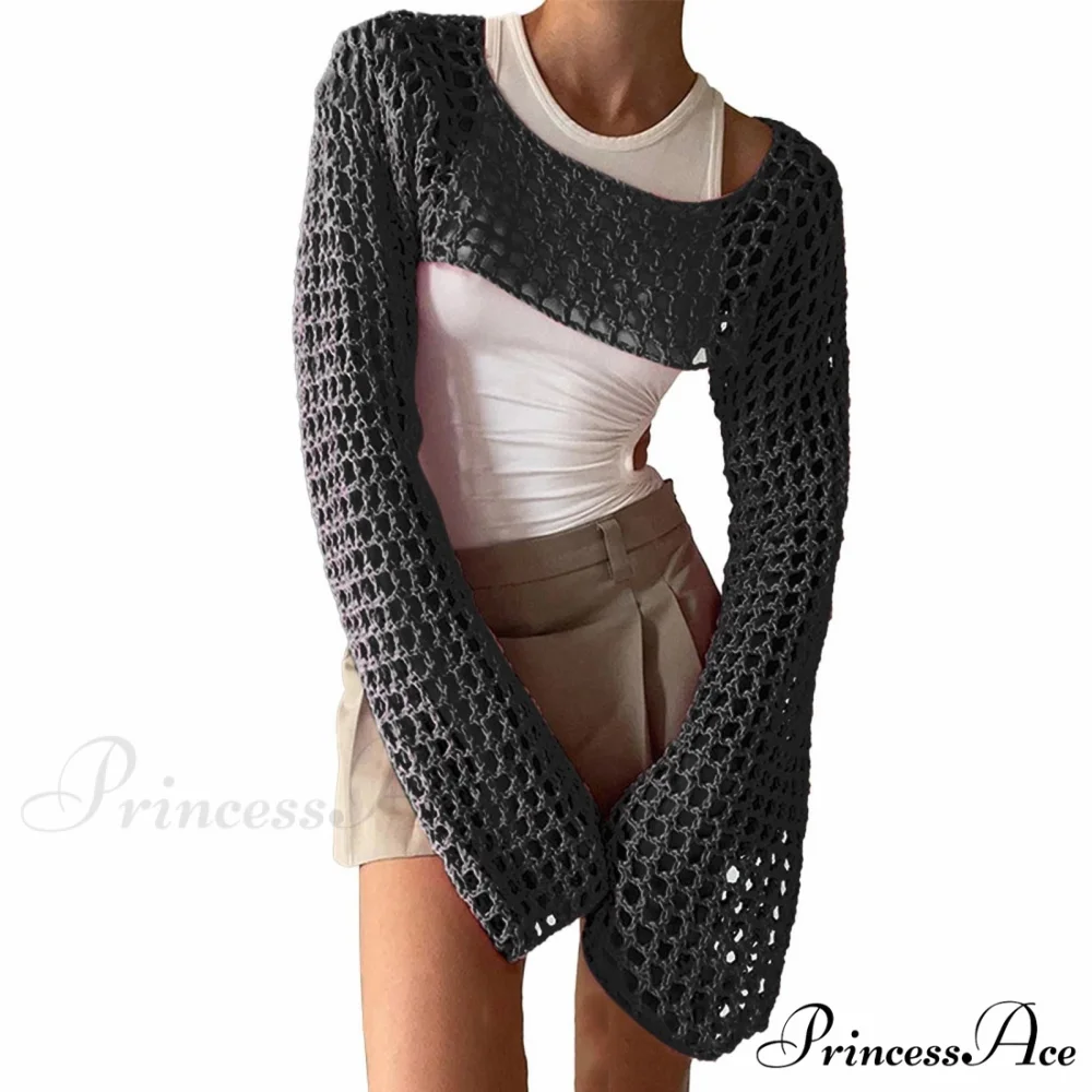 Summer Sexy Long Sleeve Smock Knitted Crop Top - Image 6