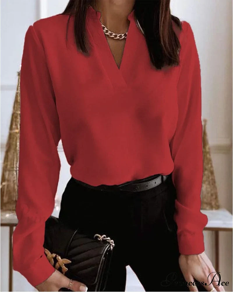 Office Lady Chain Printed Pullover Blouse - Image 11