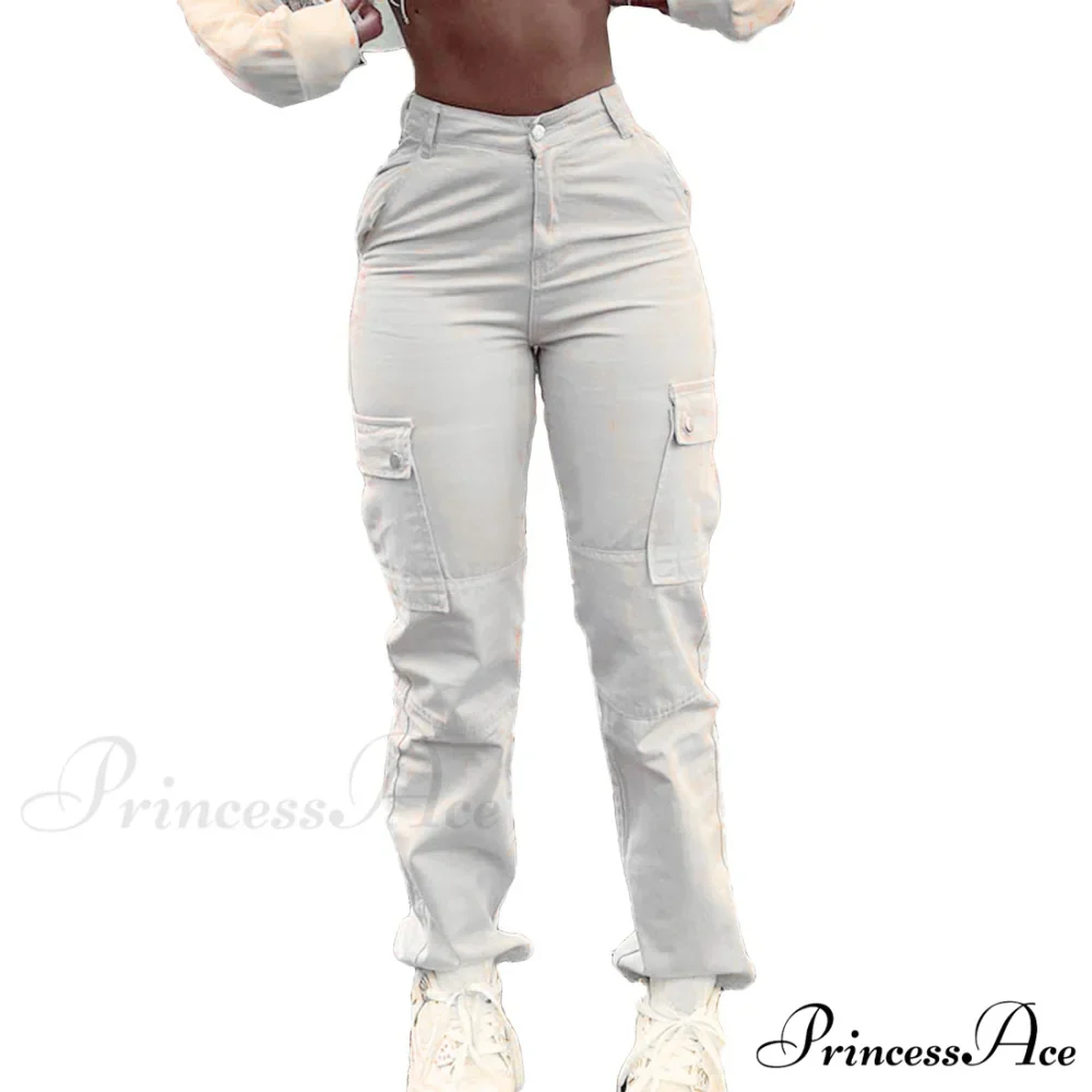 High Waist Solid Color Pocket Denim Jeans