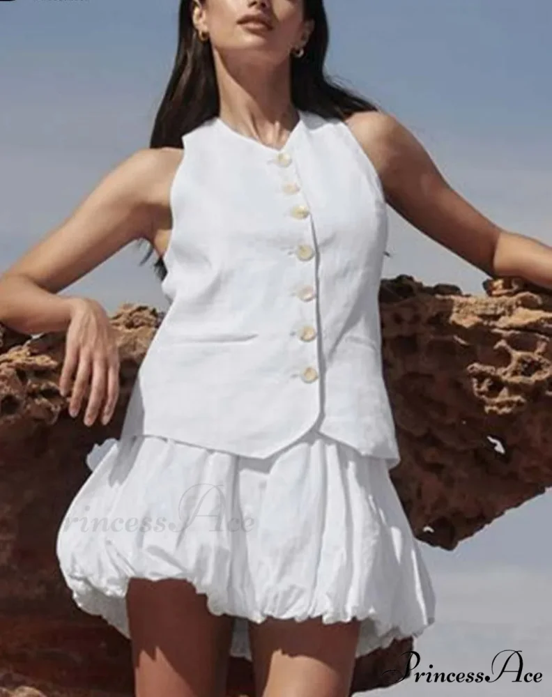 Crisp Cotton Sleeveless Gathered Office Two Piece Set