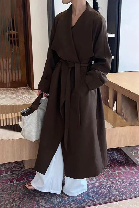 Lazy-Chic Belted Waist-Tie Long Overcoat - Image 4