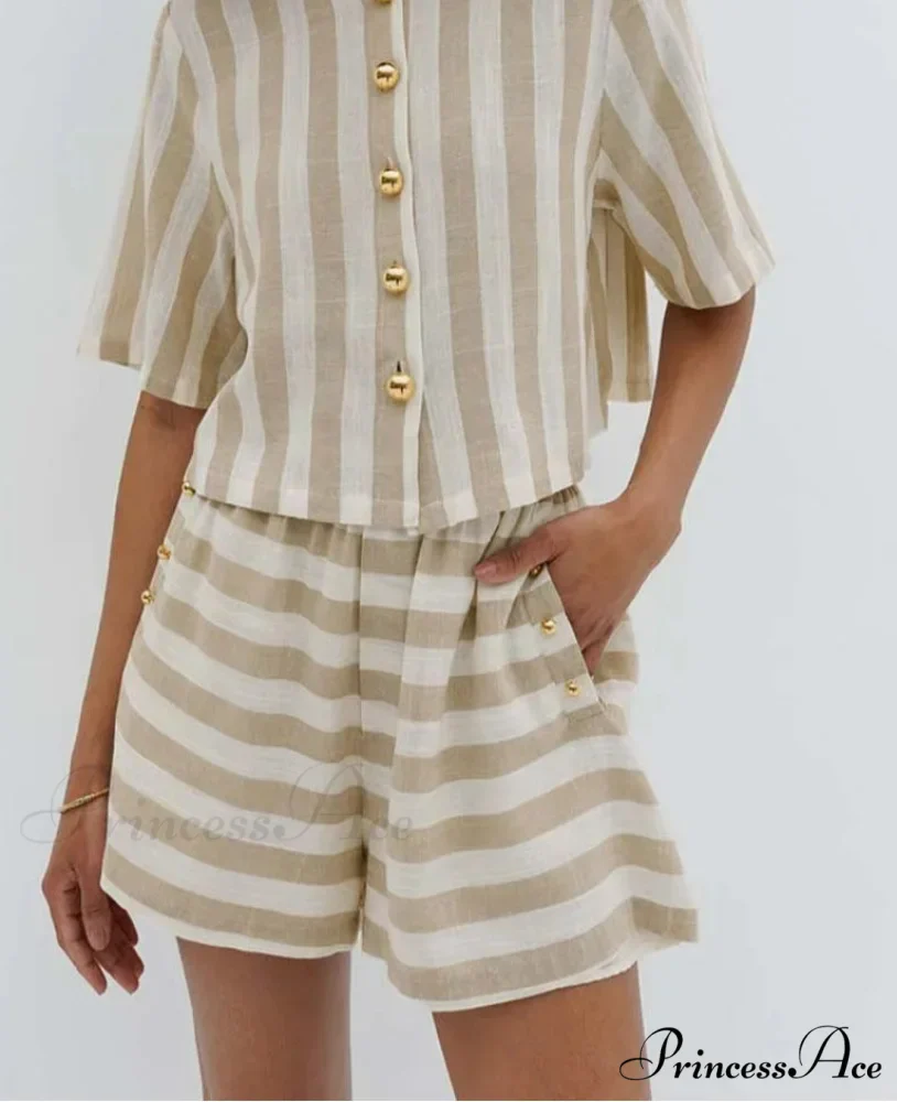 Orange Patterned Short Sleeve Shorts Workplace Two Piece Set