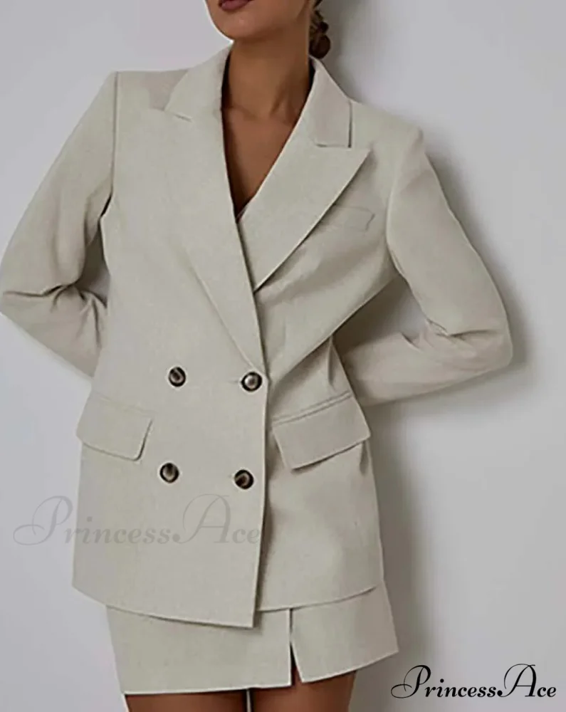 Peach Dual Buttoned Mini Skirt Workplace Two Piece Set