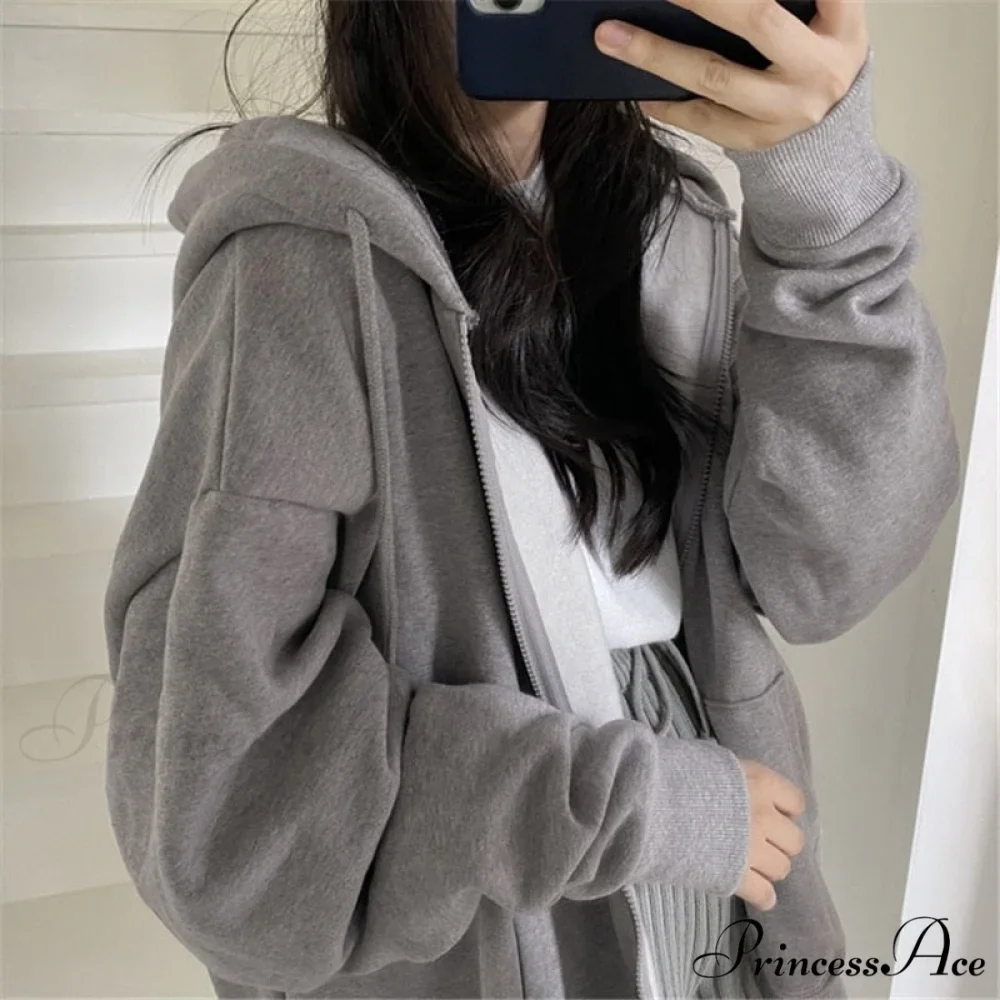 Korean Version Zip Up Loose Oversized Hoodie - Image 4