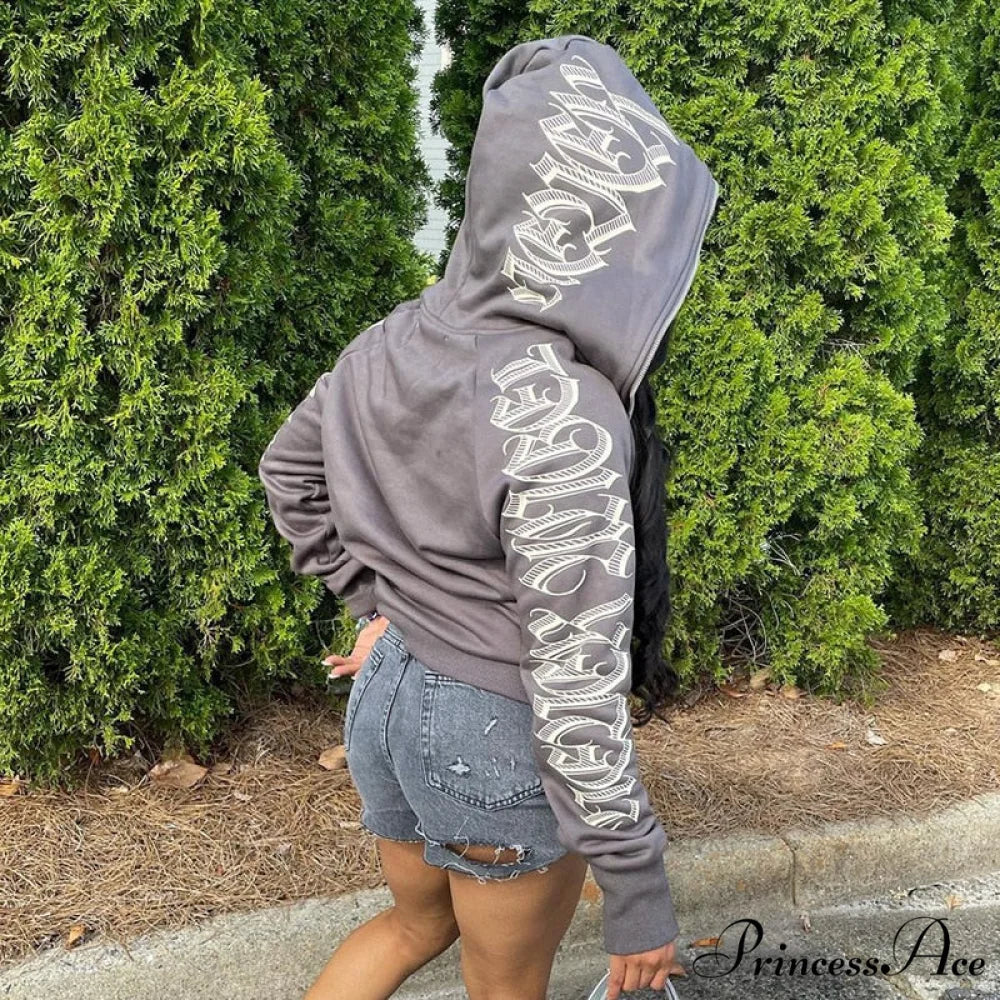 Zip Up Streetwear Letter Printed Hoodies - Image 2