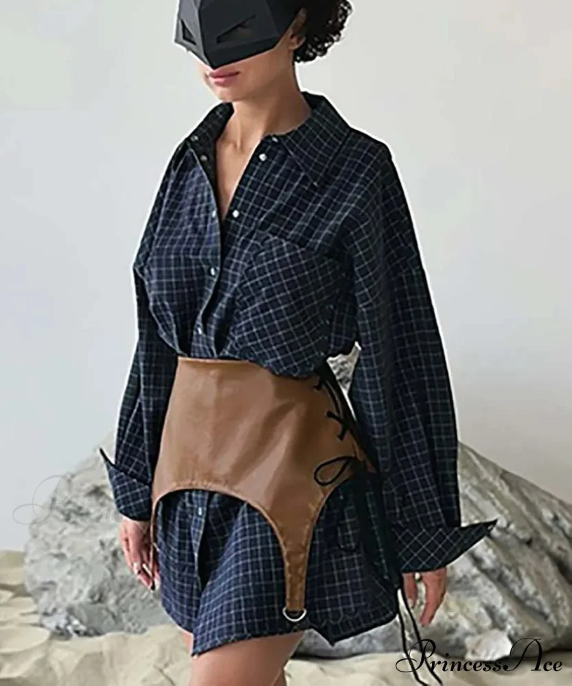 Regal Navy Blue Tie-up Bandage Workplace Two Piece Set