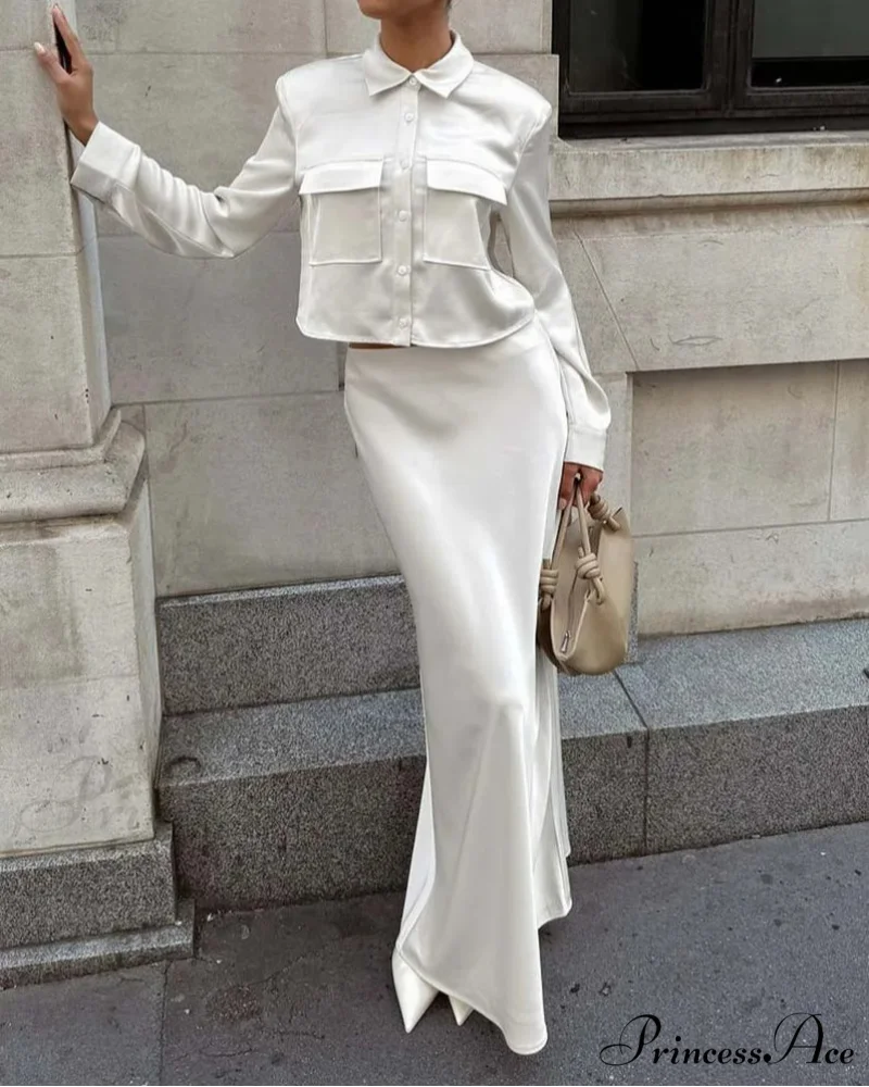 Slim Lapel Floor Skirt Office Two Piece Set