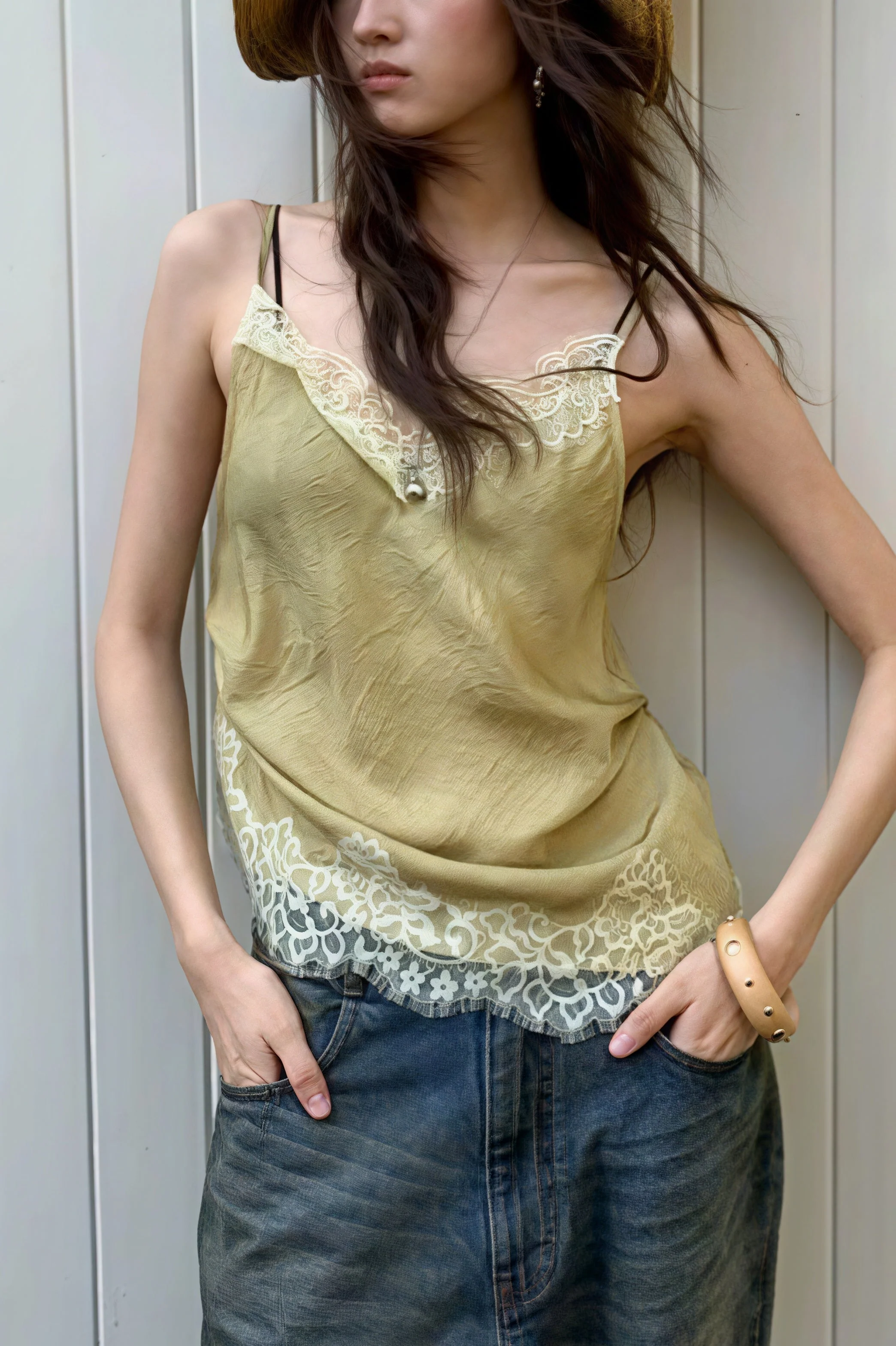 Acetate Lace Panel V Neck Cami Top - Image 2