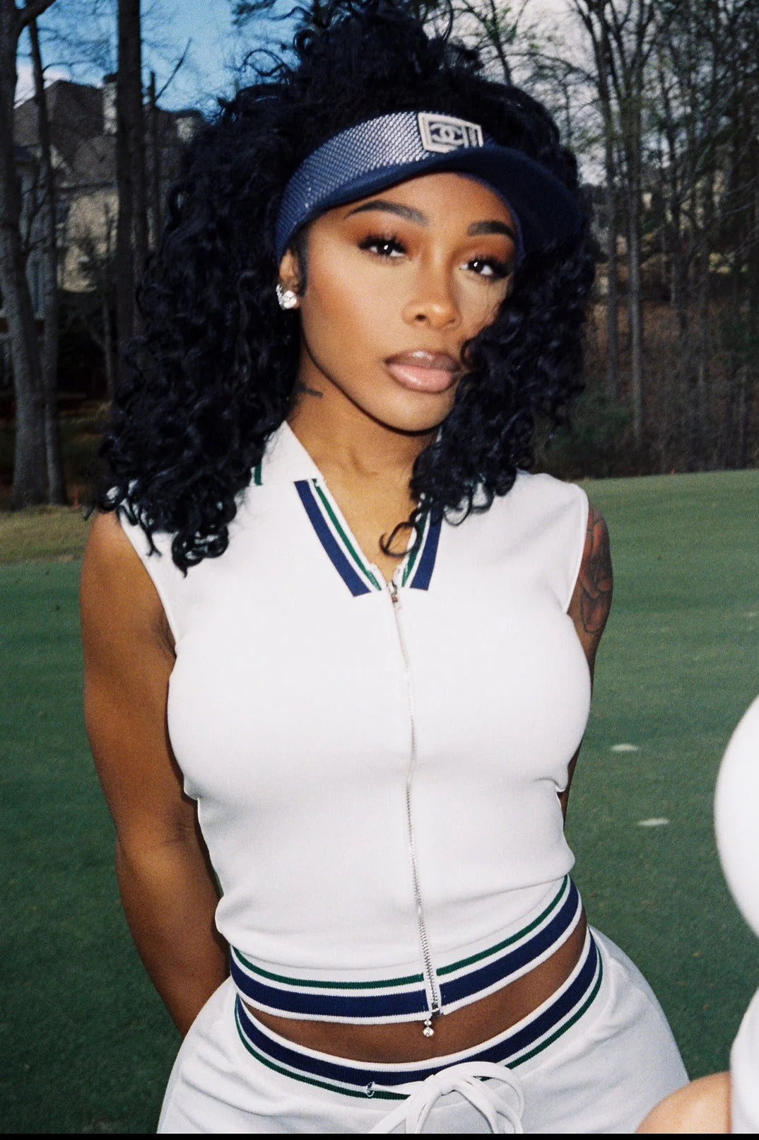 Athletic Casual Shirt Collar Solid Ribbed Two Piece Set