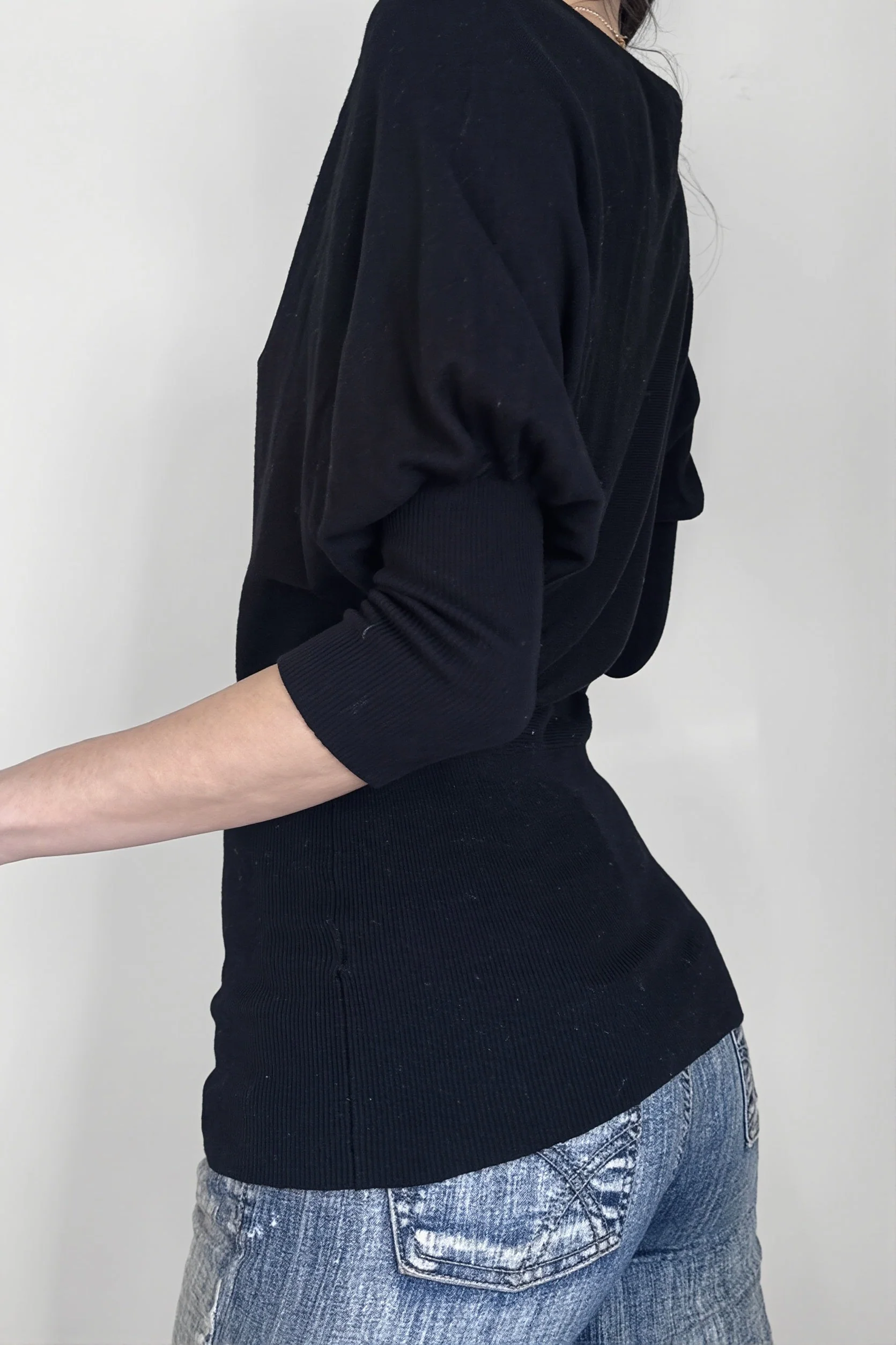 Black V Neck Slim Basic Blouse - Image 4