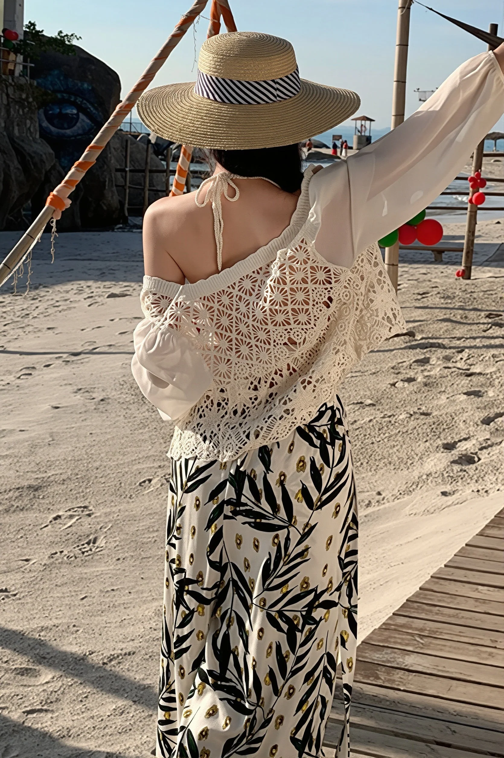 Boho Beach Split Floral Wide Pants - Image 4