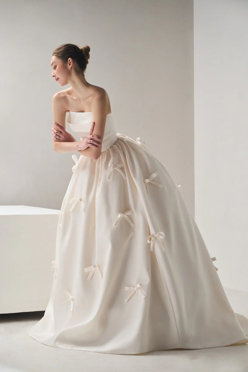 Bow Satin Bandeau Ball Gown Wedding Dress