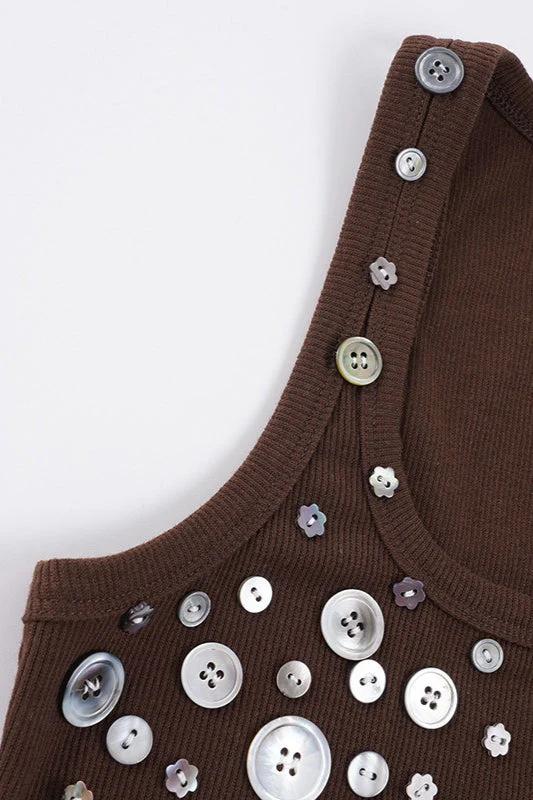 Button Decor Ribbed Casual Tank Top - Image 6