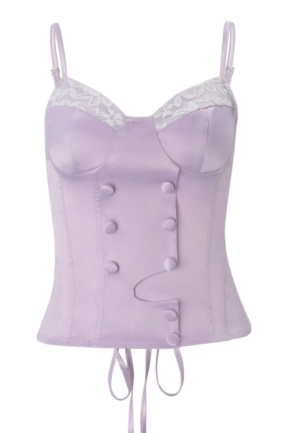 Button Detail Lace Satin Slim Cami Top - Image 5