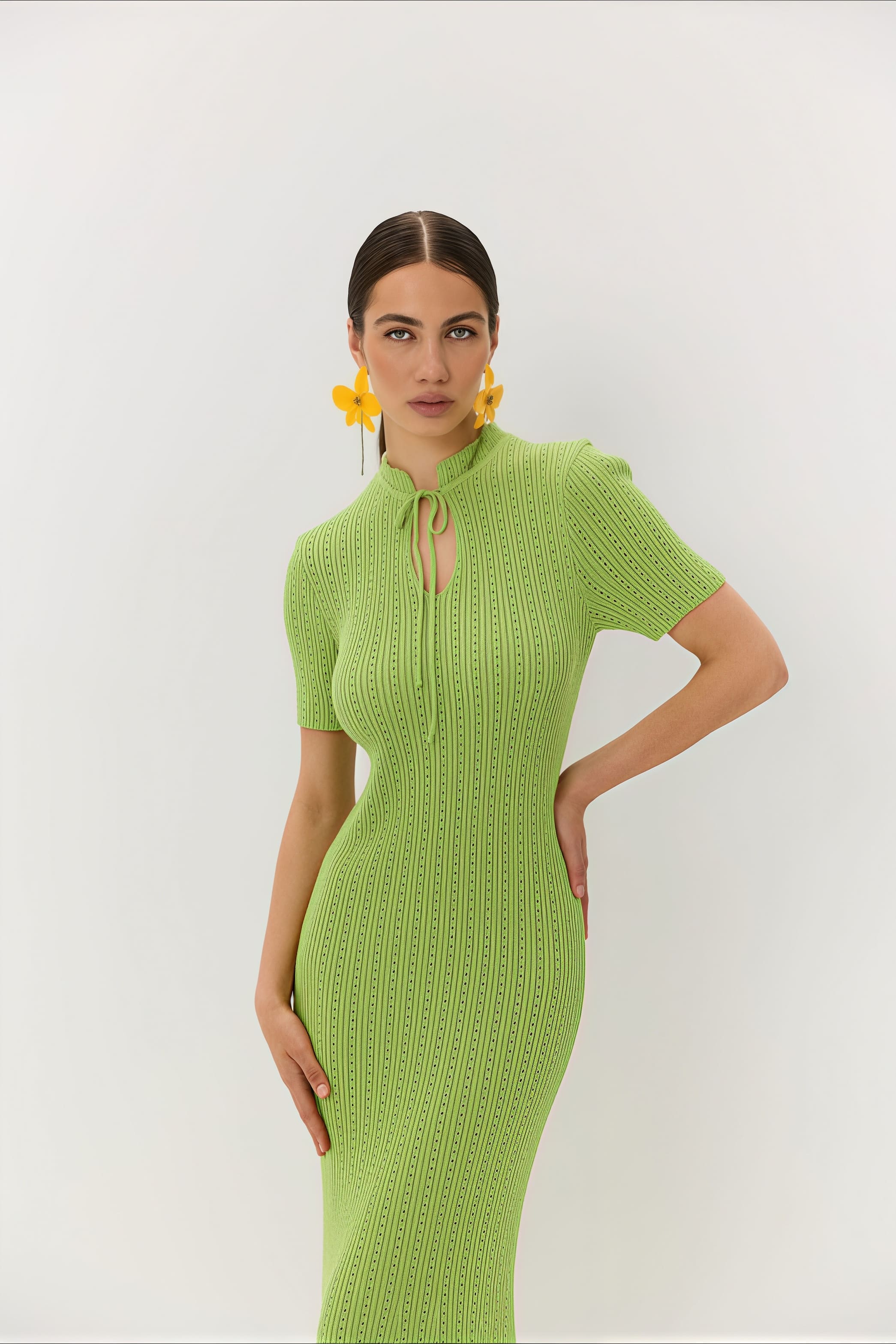 Candy Color Round Neck Short Sleeve Bodycon Knitted Maxi Dress - Image 7
