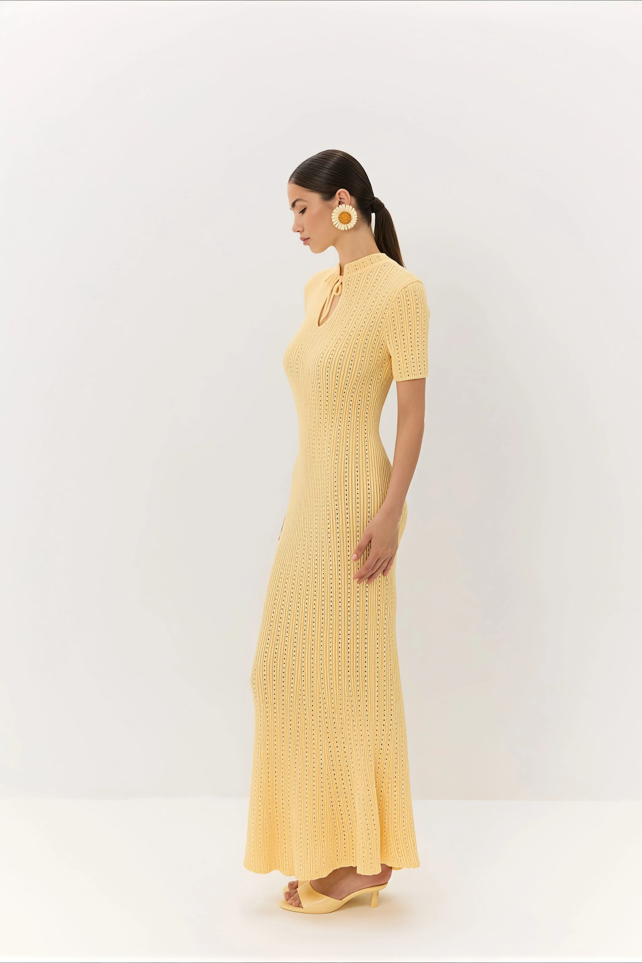 Candy Color Round Neck Short Sleeve Bodycon Knitted Maxi Dress - Image 8
