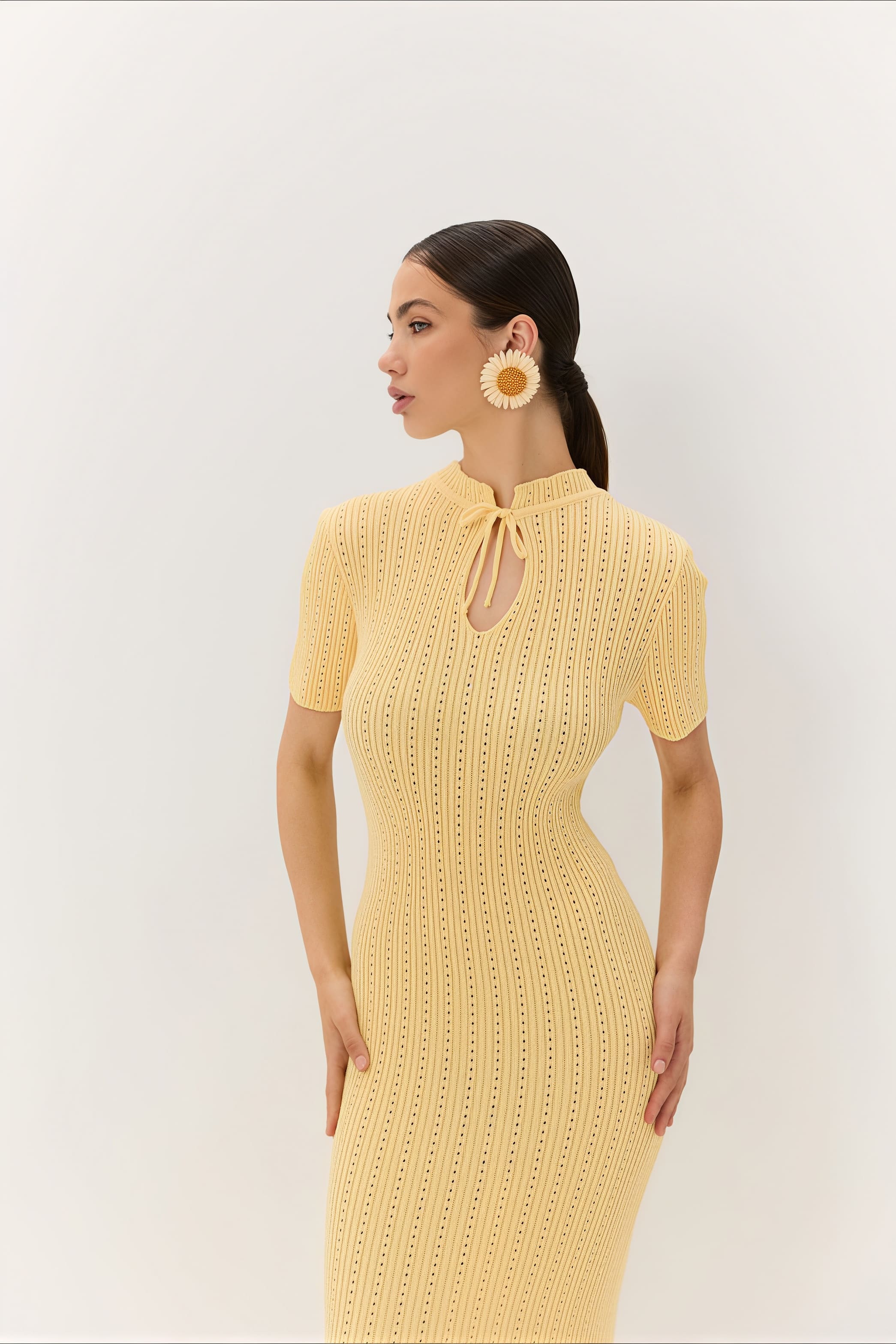Candy Color Round Neck Short Sleeve Bodycon Knitted Maxi Dress - Image 9