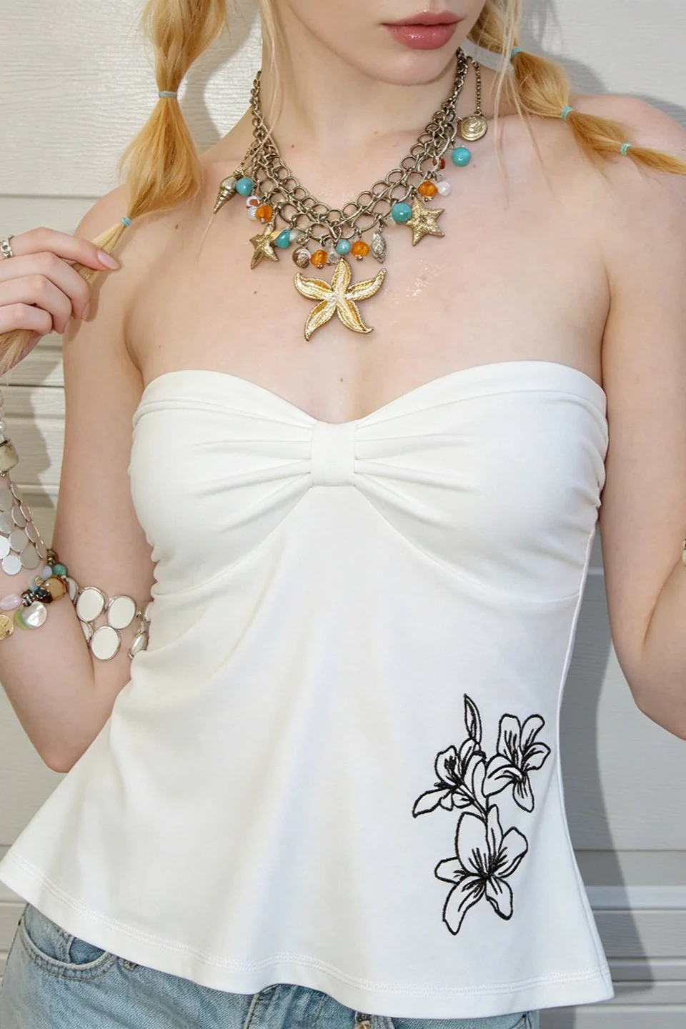 Casual Bow Pleated Floral Knit Blouse - Image 8