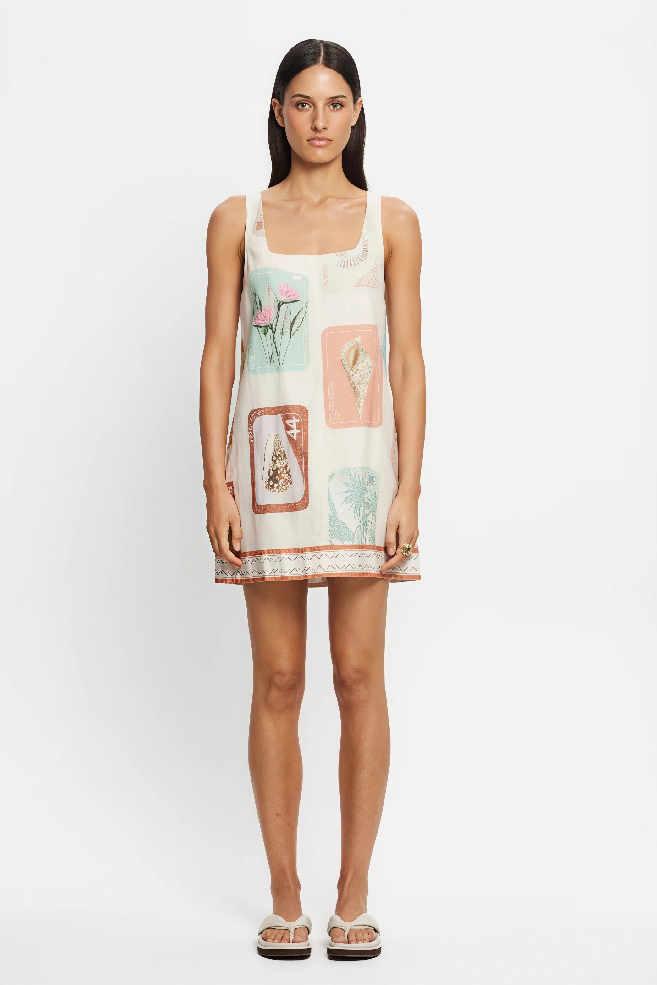 Casual Linen Floral Print Bagsy Fit Summer Beach Mini Dress - Image 2
