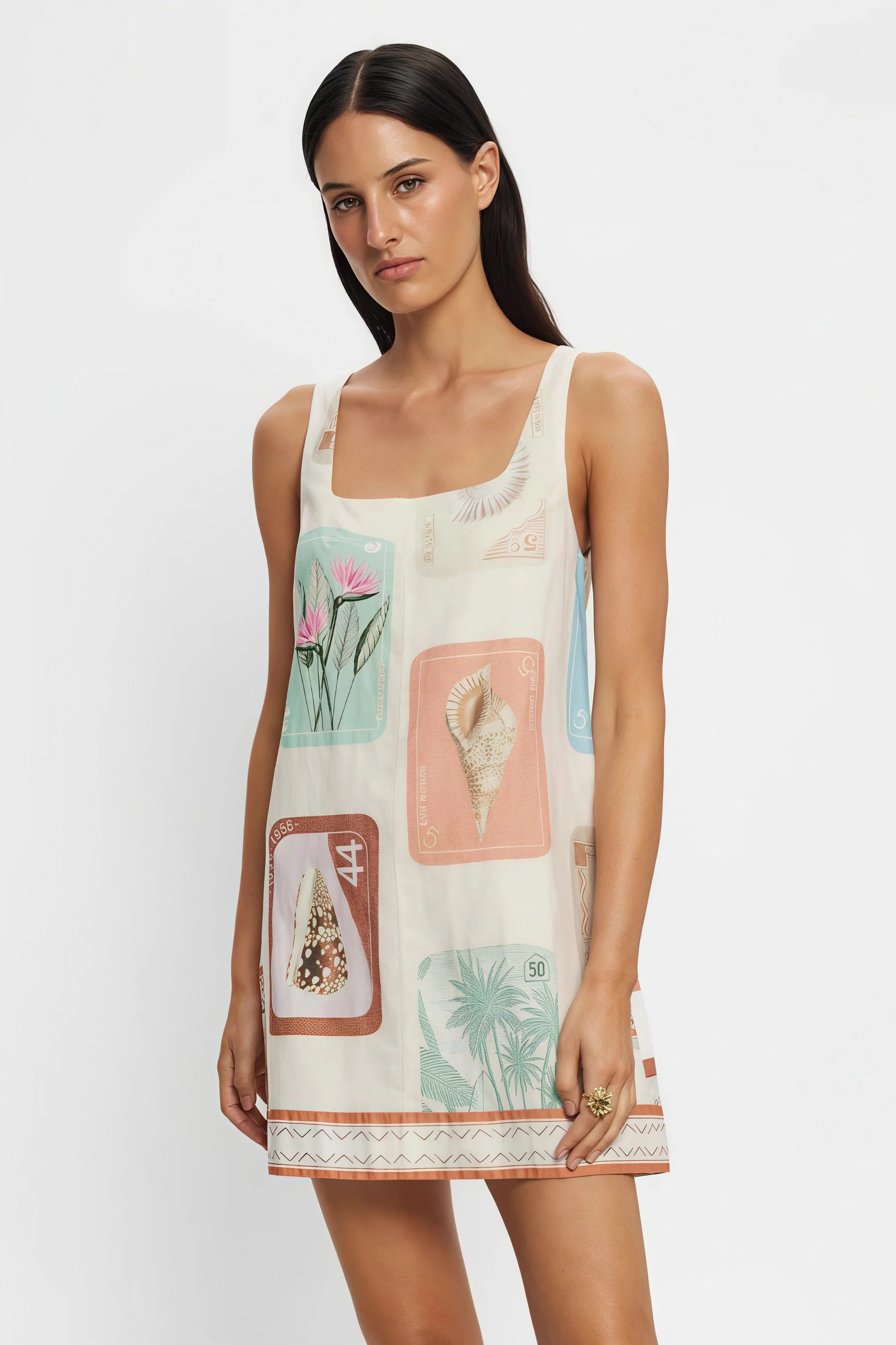 Casual Linen Floral Print Bagsy Fit Summer Beach Mini Dress - Image 3